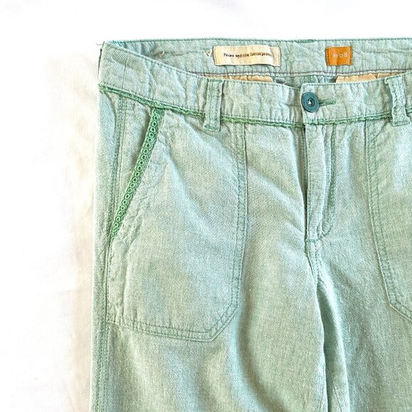 Pilcro green linen pants Womens 8 wide leg mid rise spring embroidered casual - Picture 4 of 14
